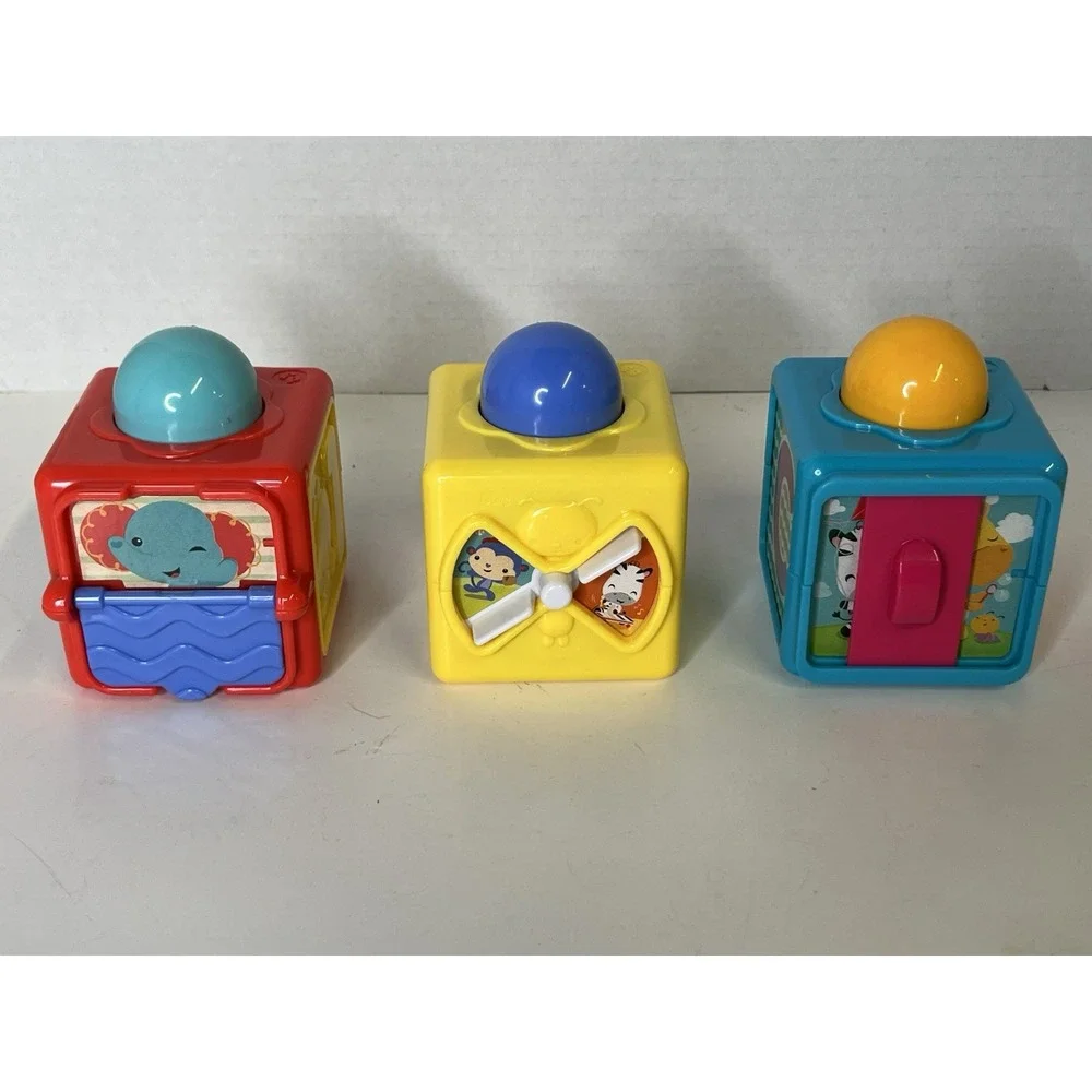 Fisher Price Bright Beginnings Action Stacking Activity Baby Blocks 123 ABC Toys